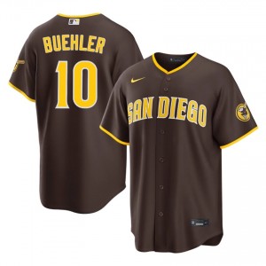 Men Walker Buehler #10 Brown Embroidery Jersey | Padres Licensed Baseball Gear 44926671