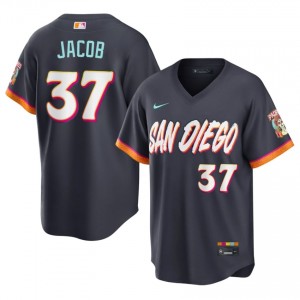 Men Alek Jacob #37 Obsidian City Connect Embroidery Jersey | SD Padres Genuine Baseball Gear 67205565