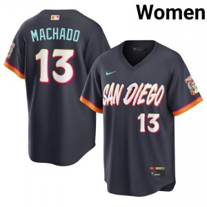 Manny Machado #13 San Diego Padres City Connect Baseball Jersey | Official Women Obsidian Embroidery Edition 67156250