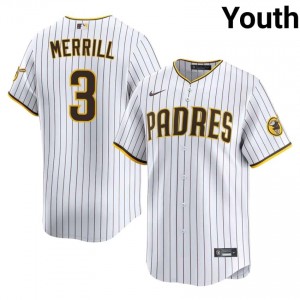 Youth Jackson Merrill #3 White Sewn Jersey | Padres Genuine Baseball Gear 28876627