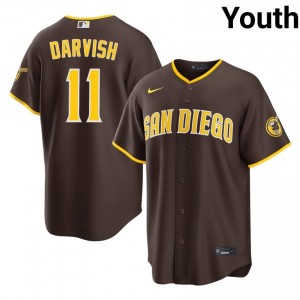 Padres Yu Darvish #11 Brown Youth Gameday Baseball Embroidery Jersey | 2026 Season 54676605