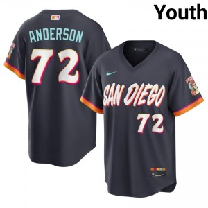 #72 Grant Anderson Gameday Youth City Connect Baseball Jersey | San Diego Padres Obsidian Fan Gear 64038178